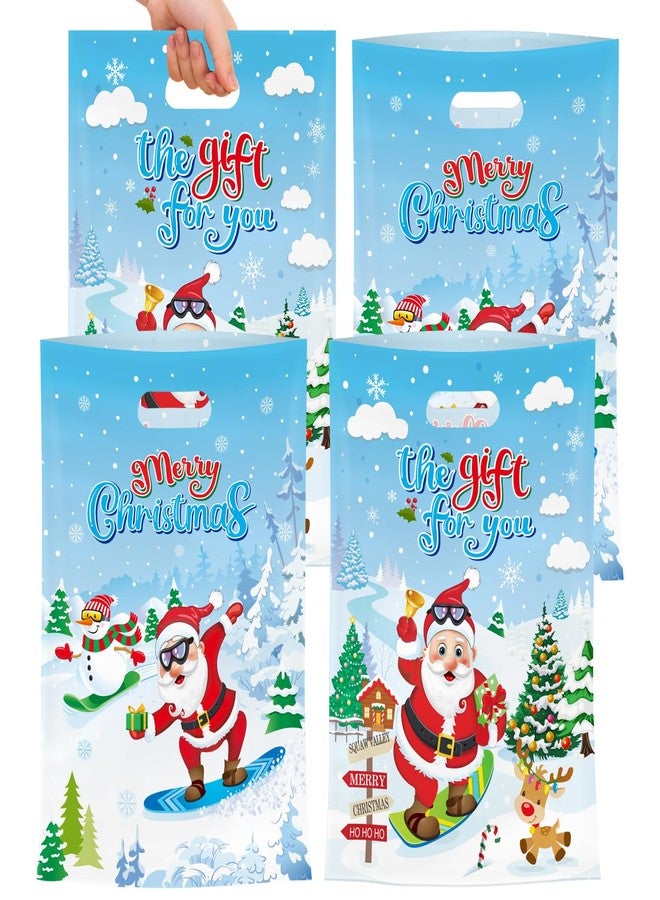 PERFQU 40 Pcs Merry Christmas Gift Bags with Handles - Winter Xmas Treat Bags for Kids, Cool Santa Claus Plastic Small Candy Goody Goodie Snack Bags Bulk for Christmas Party Decorations Supplies Favors - Image 1